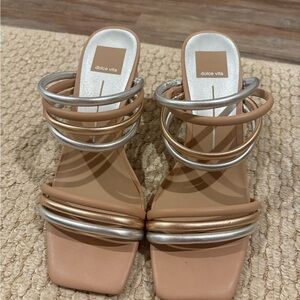Dolce Vita Tan, Gold and Silver Strappy Heels